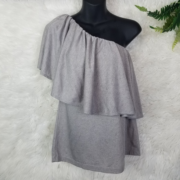 DREW Tops - DREW Silver One Shoulded Tiered Top